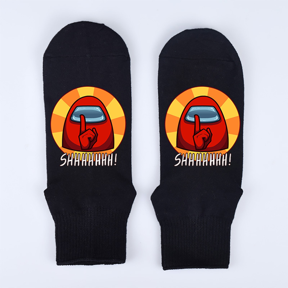 AMONG US Gaming Printing Cotton Socks Black Gamer Cotton Crew Socks